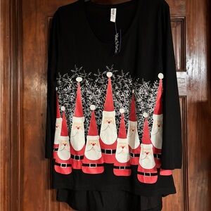 Festive Black and Red Santa Long Sleeve Top